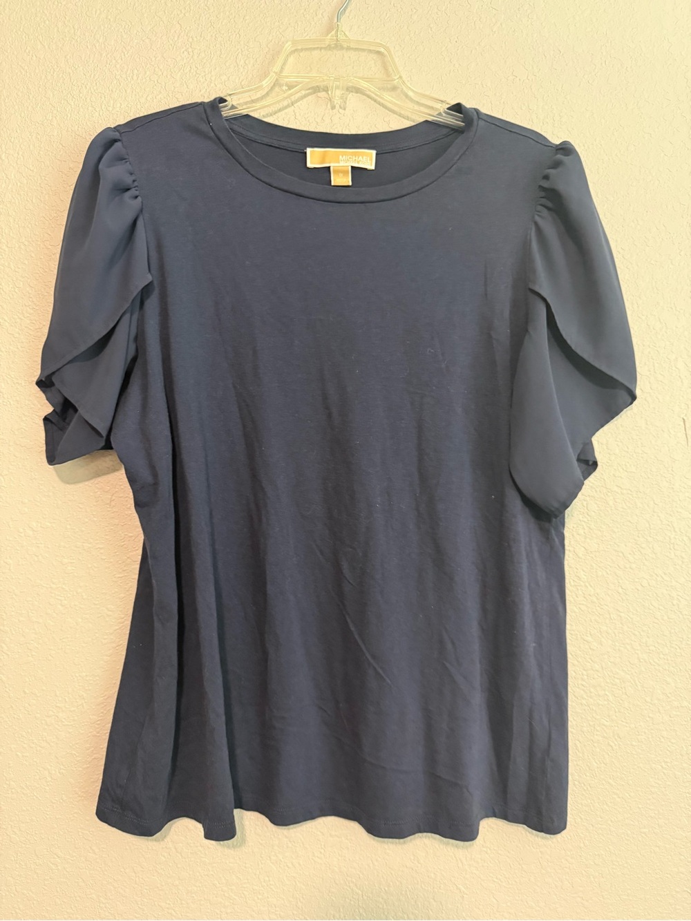 Michael Kors Navy Short Sleeve Ruffle-Sleeve Tee